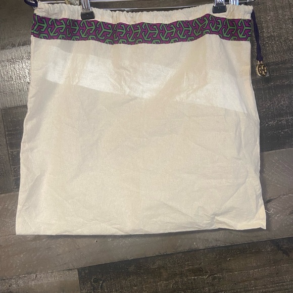Tory Burch Handbags - Tory Burch Cream Drawstring Dust Bag with Purple and Green Trim